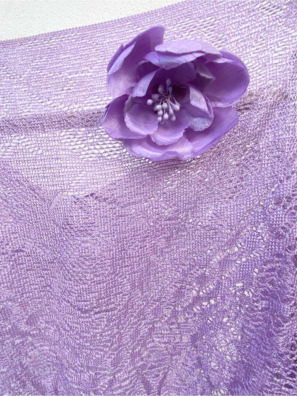 Y2K Boho Fairy Purple Flower Embellished Fringe Poncho One Size - Picture 3 of 4